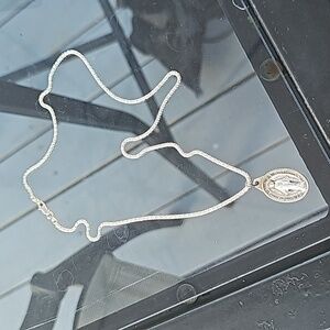 Mother of Mary Italy Silver Necklace 925 Chain.